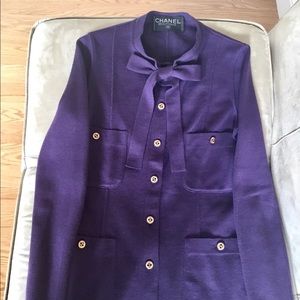 Chanel dark violet wool cardigan.